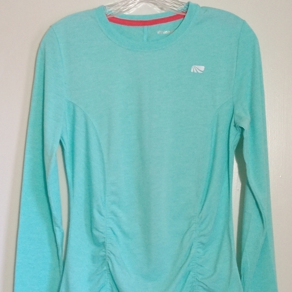 Marika Tek turquoise ruched long sleeve work out top women's size medium - Picture 1 of 8